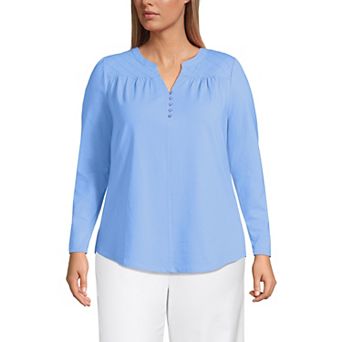 Plus Size Lands' End Long Sleeve Button V-Neck Tunic Top