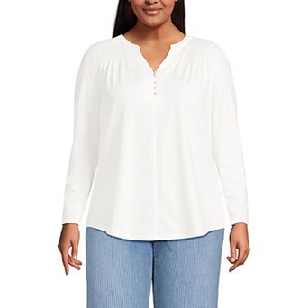Plus Size Lands' End Long Sleeve Button V-Neck Tunic Top