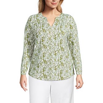 Plus Size Lands' End Long Sleeve Button V-Neck Tunic Top