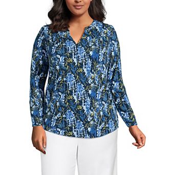 Plus Size Lands' End Long Sleeve Button V-Neck Tunic Top