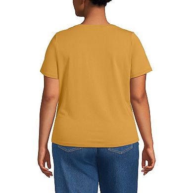 Plus Size Lands' End Short Sleeve Lightweight Jersey Gathered Shoulder T-Shirt