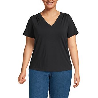 Plus Size Lands' End Short Sleeve Lightweight Jersey Gathered Shoulder T-Shirt
