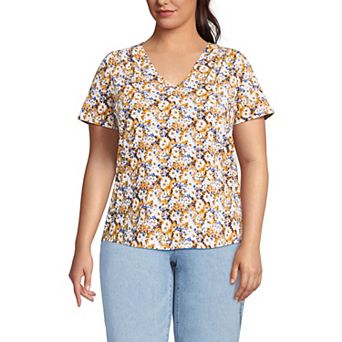 Plus Size Lands' End Short Sleeve Lightweight Jersey Gathered Shoulder T-Shirt
