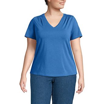 Plus Size Lands' End Short Sleeve Lightweight Jersey Gathered Shoulder T-Shirt