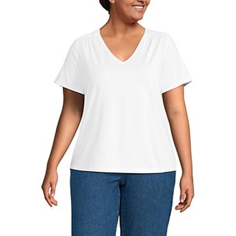 Plus Size Lands' End Short Sleeve Lightweight Jersey Gathered Shoulder T-Shirt
