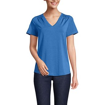 Petite Lands' End Short Sleeve Lightweight Jersey Gathered Shoulder T-Shirt
