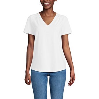 Petite Lands' End Short Sleeve Lightweight Jersey Gathered Shoulder T-Shirt