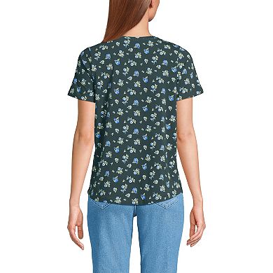 Women's Lands' End Short Sleeve Lightweight Jersey Gathered Shoulder T-Shirt