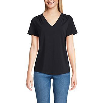 Women's Lands' End Short Sleeve Lightweight Jersey Gathered Shoulder T-Shirt