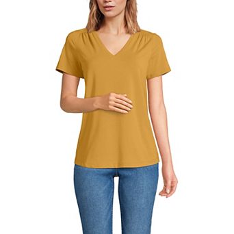 Women's Lands' End Short Sleeve Lightweight Jersey Gathered Shoulder T-Shirt