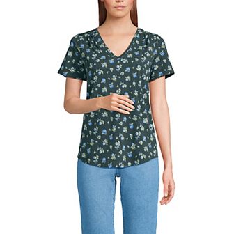 Women's Lands' End Short Sleeve Lightweight Jersey Gathered Shoulder T-Shirt