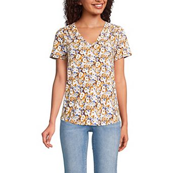 Women's Lands' End Short Sleeve Lightweight Jersey Gathered Shoulder T-Shirt