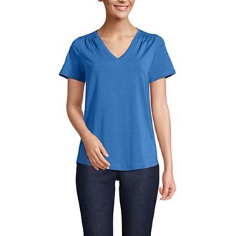Women's Lands' End Short Sleeve Lightweight Jersey Gathered Shoulder T-Shirt