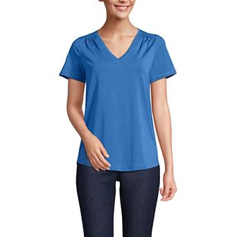 Women's Lands' End Short Sleeve Lightweight Jersey Gathered Shoulder T-Shirt
