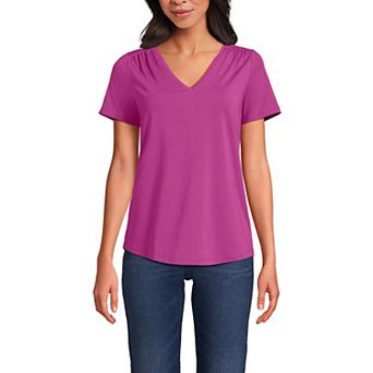 Women's Lands' End Short Sleeve Lightweight Jersey Gathered Shoulder T-Shirt