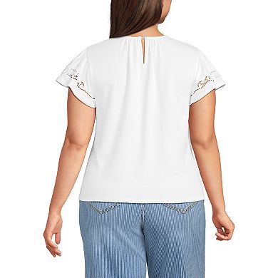 Plus Size Lands' End Lightweight Jersey Crew Neck Ruffle Sleeve Flowy Top