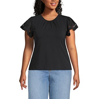 Plus Size Lands' End Lightweight Jersey Crew Neck Ruffle Sleeve Flowy Top