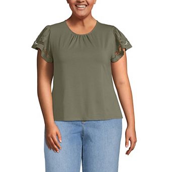 Plus Size Lands' End Lightweight Jersey Crew Neck Ruffle Sleeve Flowy Top