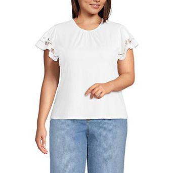 Plus Size Lands' End Lightweight Jersey Crew Neck Ruffle Sleeve Flowy Top