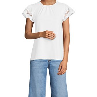 Women's Lands' End Lightweight Jersey Crew Neck Ruffle Sleeve Flowy Top