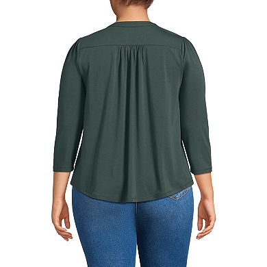 Plus Size Lands' End 3/4 Sleeve Embellished Button Front Top
