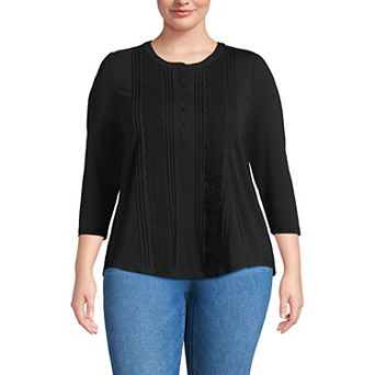 Plus Size Lands' End 3/4 Sleeve Embellished Button Front Top