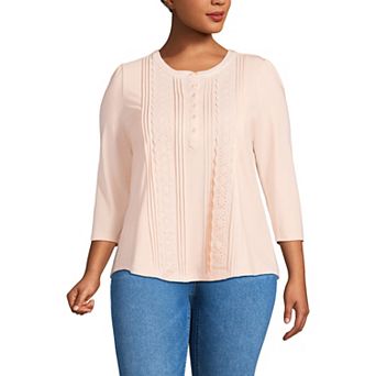 Plus Size Lands' End 3/4 Sleeve Embellished Button Front Top