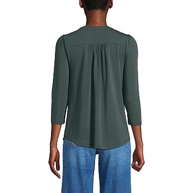 Women's Lands' End Three-Quarter Sleeve Embellished Button-Front Top