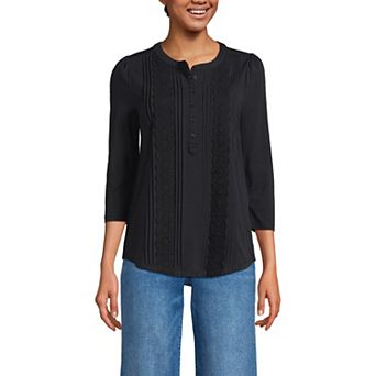Women's Lands' End Three-Quarter Sleeve Embellished Button-Front Top