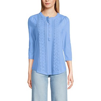 Women's Lands' End Three-Quarter Sleeve Embellished Button-Front Top
