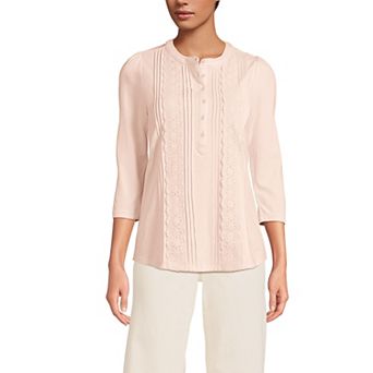 Women's Lands' End Three-Quarter Sleeve Embellished Button-Front Top