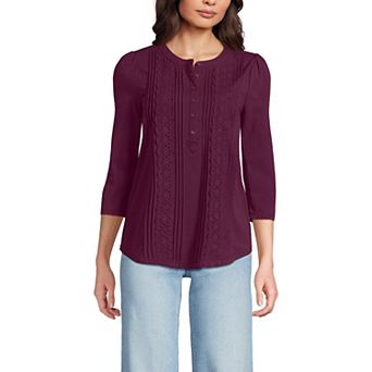 Women's Lands' End Three-Quarter Sleeve Embellished Button-Front Top