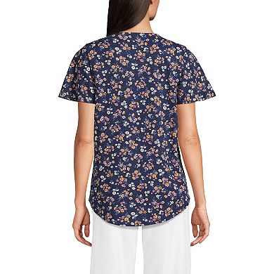 Women's Lands' End Short Sleeve Slub Flutter Sleeve Embellished Top