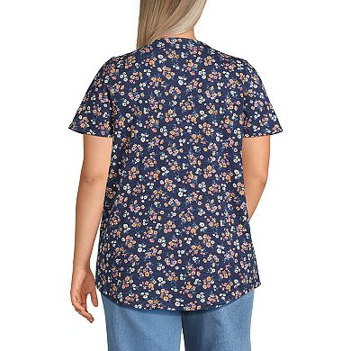 Plus Size Lands' End Short Sleeve Flutter Sleeve Embellished Top