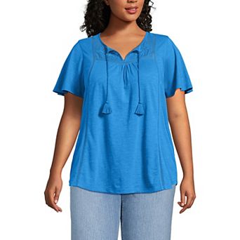 Plus Size Lands' End Short Sleeve Flutter Sleeve Embellished Top