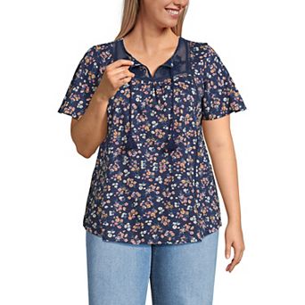 Plus Size Lands' End Short Sleeve Flutter Sleeve Embellished Top