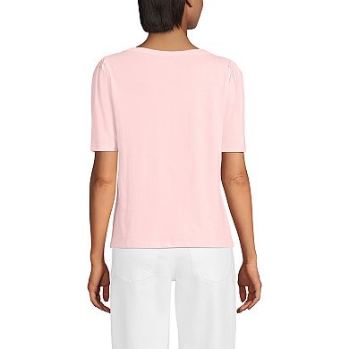 Women's Lands' End Elbow Sleeve Supima Cotton Boatneck T-Shirt