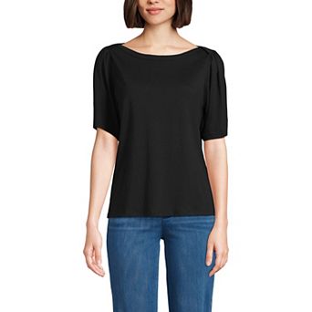 Women's Lands' End Elbow Sleeve Supima Cotton Boatneck T-Shirt