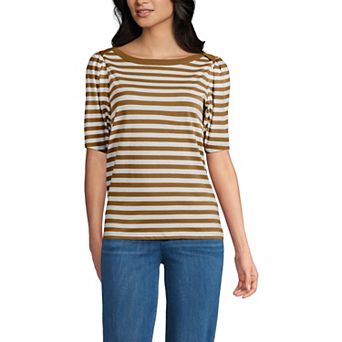 Women's Lands' End Elbow Sleeve Supima Cotton Boatneck T-Shirt