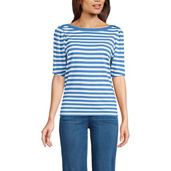 Women's Lands' End Elbow Sleeve Supima Cotton Boatneck T-Shirt