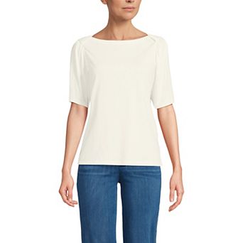 Women's Lands' End Elbow Sleeve Supima Cotton Boatneck T-Shirt