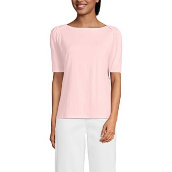 Women's Lands' End Elbow Sleeve Supima Cotton Boatneck T-Shirt