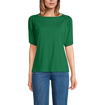 Women's Lands' End Elbow Sleeve Supima Cotton Boatneck T-Shirt