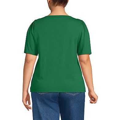 Plus Size Lands' End Elbow Sleeve Supima Cotton Boatneck T-Shirt
