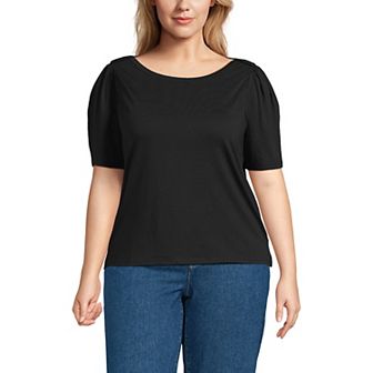 Plus Size Lands' End Elbow Sleeve Supima Cotton Boatneck T-Shirt