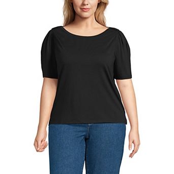 Plus Size Lands' End Elbow Sleeve Supima Cotton Boatneck T-Shirt