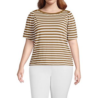 Plus Size Lands' End Elbow Sleeve Supima Cotton Boatneck T-Shirt