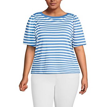 Plus Size Lands' End Elbow Sleeve Supima Cotton Boatneck T-Shirt