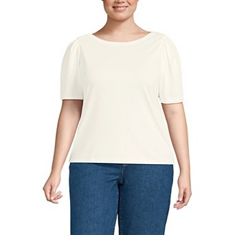 Plus Size Lands' End Elbow Sleeve Supima Cotton Boatneck T-Shirt