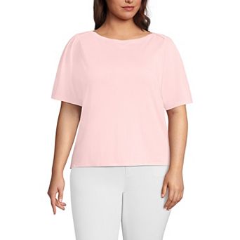 Plus Size Lands' End Elbow Sleeve Supima Cotton Boatneck T-Shirt